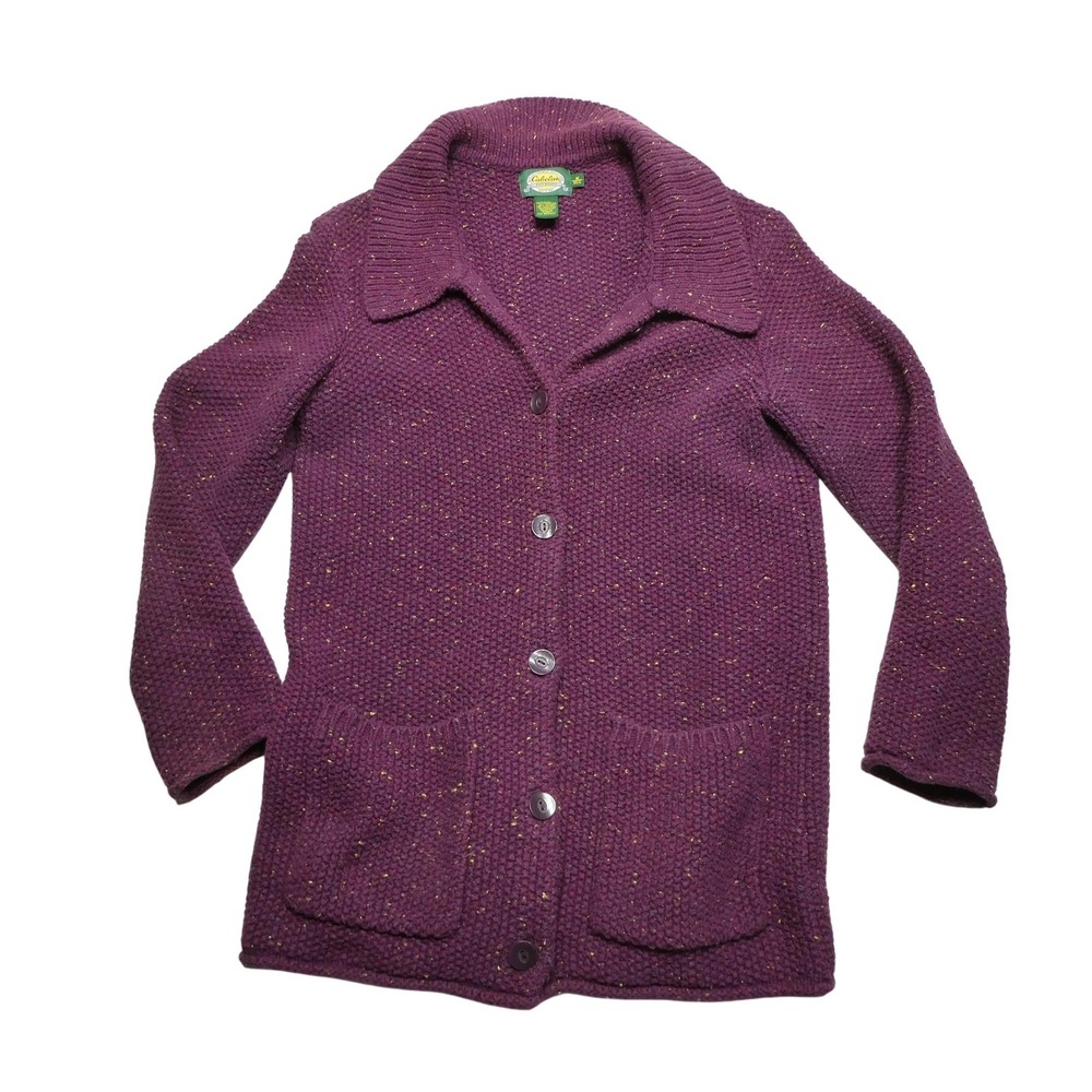 Cabela's Sweater Womens Medium Purple Cotton Wool Collared Cardigan Pockets